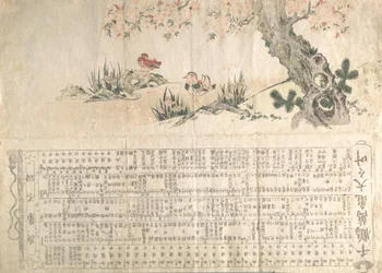 Mandarin Ducks in a Spring Landscape: Program for a Jururui Performance, ca. 1807..