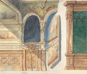 Design för en interiör, eventuellt en teater, ca. 1860-80.