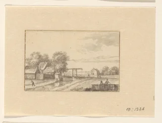 Landskap med hus och vindbrygga