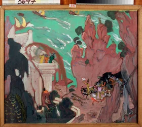 Gardinuppsättning för baletten ""Sheherazade"" (Scheherazade) av Nicholas (Nikolai) Rimsky Korsakov (Rimsky-Korsakov) (1844-1908). Verk av Valentin Alexandrovich Serov (1865-1911), tempera sur kartong