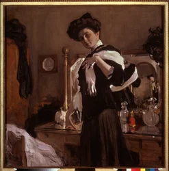 Porträtt av Henrietta Hirshmann (1885-1970). Målning av Valentin Alexandrovich Serov (1865-1911), tempera på duk