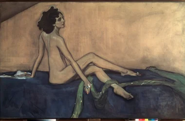 Porträtt av ballerinan Ida Rubinstein (1885-1960). Verk av Valentin Alexandrovich Serov (1865-1911), tempera och svart krita på duk