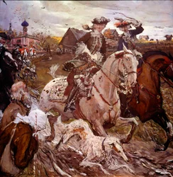 Prinsessan Elisabeth Petrovna (1709-1762) (blivande Elisabeth Iere av Ryssland) och Peter II (1715-1730) jagar Målning av Valentine Alexandrovich Serov (1865-1911)