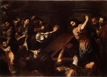 "Christ Driving the Money Lenders from the Temple" (Christ Driving the Money Lenders from the Temple) Målning av Valentin de Boulogne (1591-1632) 1620-1625 Mått 192x266,5 cm Eremitagemuseet, Sankt Petersburg
