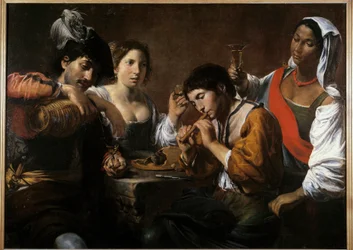 Möte i en kabaré Målning av Valentin de Boulogne (1591-1632) 1600-talet sön. 0,96x1,33 m