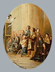 Predikan. Målning av Valeriano DOMINGUEZ BECQUER (1834-1870). Olja på trä