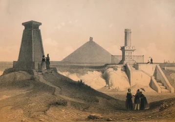 Krigsminnesmärken på slagfältet i Waterloo, Belgien, mitten av 1800-talet.