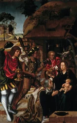 The Adoration of the Magi - Portugisisk målning av Vasco Fernandes (Grao Vasco) (v1480-v1543)