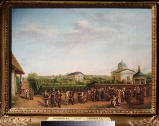 Noce dans le village de Kukavka (Ukraina) (Bröllopet i Kukavka Village) - Målning av Vasili Andreyevich Tropinin (Vassili Tropinin) (1776-1857), olja på duk, cirka 1810, rysk konst