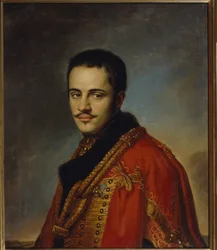 Porträtt av Nikolay Niolajevitj Raevsky den yngre (1801-1843). (Porträtt av N.N. Raevsky den yngre). Målning av Vasili Andreyevich Tropinin (Vassili Tropinin) (1776-1857), olja på duk