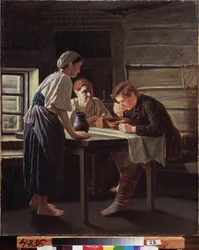 Mottagandet av pilgrimen. Målning av Vasili (Vasili) Grigorievich Perov (1834-1882), olja på duk
