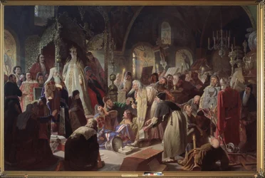 Den gamla troende (gamla troende) Påven Nikita Poustosviat (eller Nikita Dimitriovich Dobrynine, död 1683) diskuterade med patriarken av Moskva, Joachim (1620-1690), om frågan om tron ​​i närvaro av regenten Sophia Alexeievna Romanova ( 1657-1704