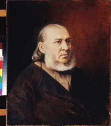 Porträtt av författaren Sergei Timofeievitj Aksakov (1791-1859). Målning av Vasili (Vasili) Grigorievich Perov (1834-1882), olja på duk. rysk konst