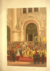Kejsarparet lämnar Kristus Frälsarens katedral. Ur Kröningsalbumet, 1883