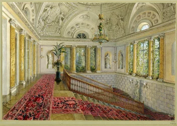 Trappa i ett palats. Verk av Vasily Semyonovich Sadovnikov (1800-1879), akvarell på papper