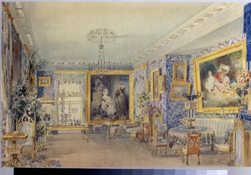 Vardagsrummet i Herrgården Verki. Verk av Vasily Semyonovich Sadovnikov (1800-1879), akvarell på papper