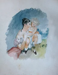 Porträtt av grevinnan Stefania zu Sayn-Wittgenstein, född Radziwill 1809-1832 med dottern Maria, 1