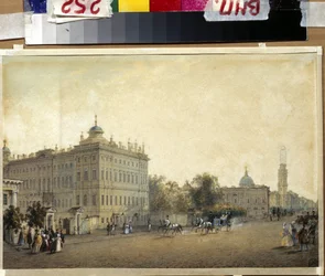 Sankt PETERSBOURG. Anichkovpalatset. (Sankt Petersburg. Anichkovpalatset). Verk av Vasily Semyonovich Sadovnikov (1800-1879), akvarell på papper, cirka 1830. Rysk konst