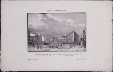 Utsikt över Sankt Petersburg. Generalstabsbyggnaden på Moikaflodens vall, 1833