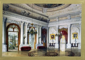 Utsikt över Antonio Vighi-rummet i Yusupovpalatset (Youssoupov, Youssoupoff) i Sankt Petersburg, även kallat Moikapalatset (Antonio Vigi-rummet i Yusupovpalatset i St. Petersburg). Konstverk av Vasily Semyonovich Sadovnikov (1800-1879). aq