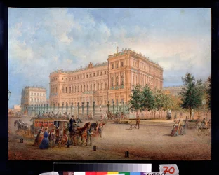 Utsikt över Nicholas Palace i Sankt Petersburg. Verk av Vasily Semyonovich Sadovnikov (1800-1879), akvarell på papper