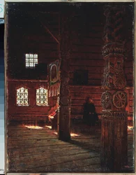 Interiör av Peter och Paul-kyrkan i Puchug - Målning av Vasili Vasilyevich Vereshchagin (Vassili Vereshchagin) (1842-1904), olja på duk