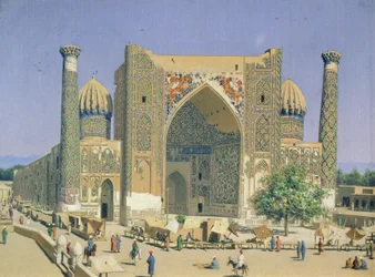 Medrasah Shir-Dhor på Registan plats i Samarkand
