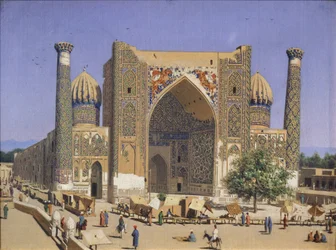 Sherdar Madrasah vid Registan Square i Samarkand, 1869-1870