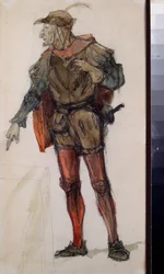 Manlig kostym för operan ""Faust"" av Charles Gounod (1818-1893) - Kostymdesign för operan Faust av Charles Gounod - Verk av Vasili Dmitrievich Polenov (1844-1927), penna och akvarell på papper