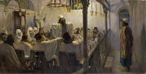 Il est coupable de la mort - Han är skyldig till döden! - Polenov, Vasili Dmitrievich (1844-1927) - 1906 - Olja på duk - 113x220 - Privat samling (En del av serien av målningar Kristi liv färdigställd av konstnären i slutet av 1890-1900-talet)