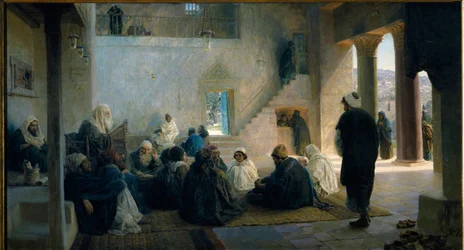 Kristus bland lagens läkare. Målning av Vasili Dmitrievich Polenov (1844-1927), olja på duk