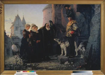 Le droit de la premiere nuit (droit de seigneur du seigneur) - Den första nattens rätt - Målning av Vasili Dmitrievich Polenov (1844-1927), olja på duk