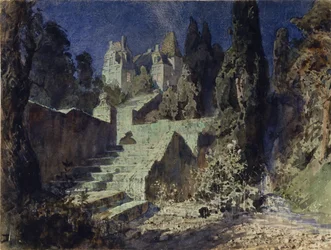 Scenografi för operan The Scarlet Rose av N. Krotkov, 1884
