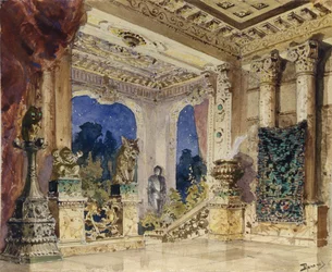 Scenografi för operan The Scarlet Rose av N. Krotkov, 1884