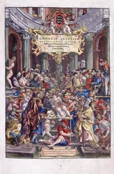 Den flamländska anatomen och läkaren Andreas Vesalius ger en lektion på medicinskolan i Bryssel, 1543