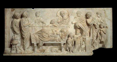 Funebre Bas reliefmarmorceremoni i Venedig i början av 1500-talet Paris, Louvren