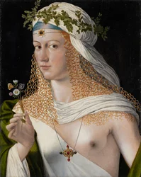 Idealiserat porträtt av en ung kvinna som Flora, ca 1520 (blandteknik på poppel)