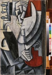 Porträtt av konstnären Vladimir Tatlin (Tatline) (1885-1953) med en bandura (Bandoura)