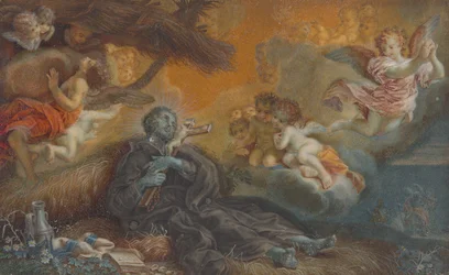Franciskus Xaviers död, ca 1750 (olja på pergament)