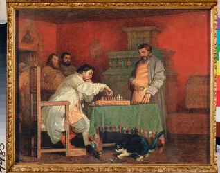 Scen ur en rysk tsars liv (Schackspel) - Scen ur den ryska tsarens liv (schackspel) - Målning av Vyacheslav Grigorievich Schwarz (1838-1869), olja på duk