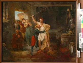 Don Quijote kämpar mot vissa skal av rött vin