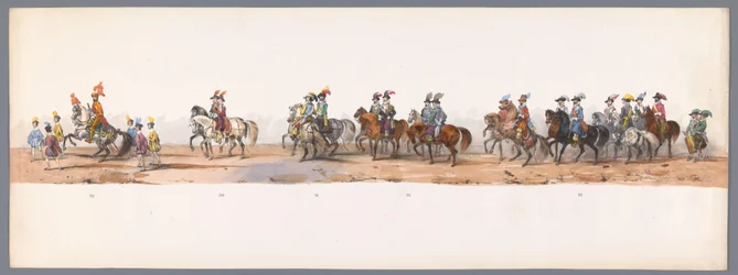 Historisk procession vid det andra hundraårsjubileet av Utrecht University of Applied Sciences, 1836 (skylt 8) Nederländska arméernas närmande till Oostende den 3 juli 1600, dagen efter segern vid Nieuwpoort; enligt den av H H Student givna kostymframställ