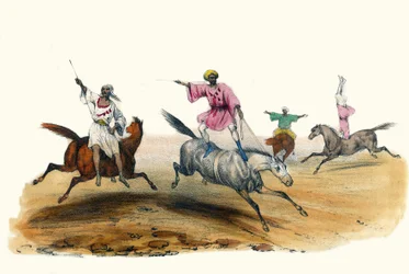 La voltige, par des beduinerna. i "" Album Grotesque, Choices of Types Remarkable", illustrationer av Victor Adam, Paris, cirka 1850.
