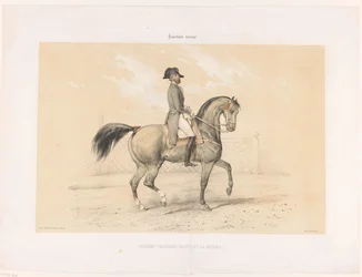 Laurent Franconi rider sitt sto Norma Laurent Franconi Montant la Norma. (titel på objekt) Hästar och ryttare på kapplöpningsbanan (serietitel) Hippodrôme national (serietitel på objekt)