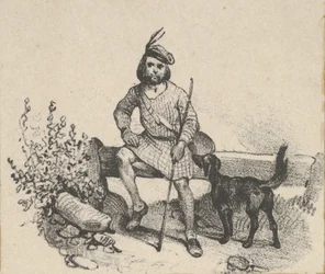 Man sitter med en hund, mitten av 1800-talet.