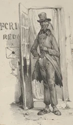Man som står i en dörröppning, mitten av 1800-talet.