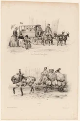 Omnibusbuss på Champs-Elysées, ca 1841-44 (tryck)