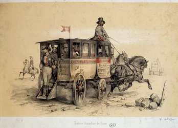 Paris omnibusbil - Litografi av Adam, ca. 1840