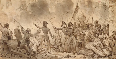 Tar barackerna i Rue de Babylone, 29 juli 1830 (ritning)