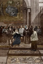 Affaire des possedes de Loudun (demoner de Loudun) ca 1630: "Exorcism av den besatta moderöverordnandet av ursulinklostret av prästen av Chinon, Pierre Barre efter händelserna i "Loudun the Possessions", illustration för besatt av Loudu